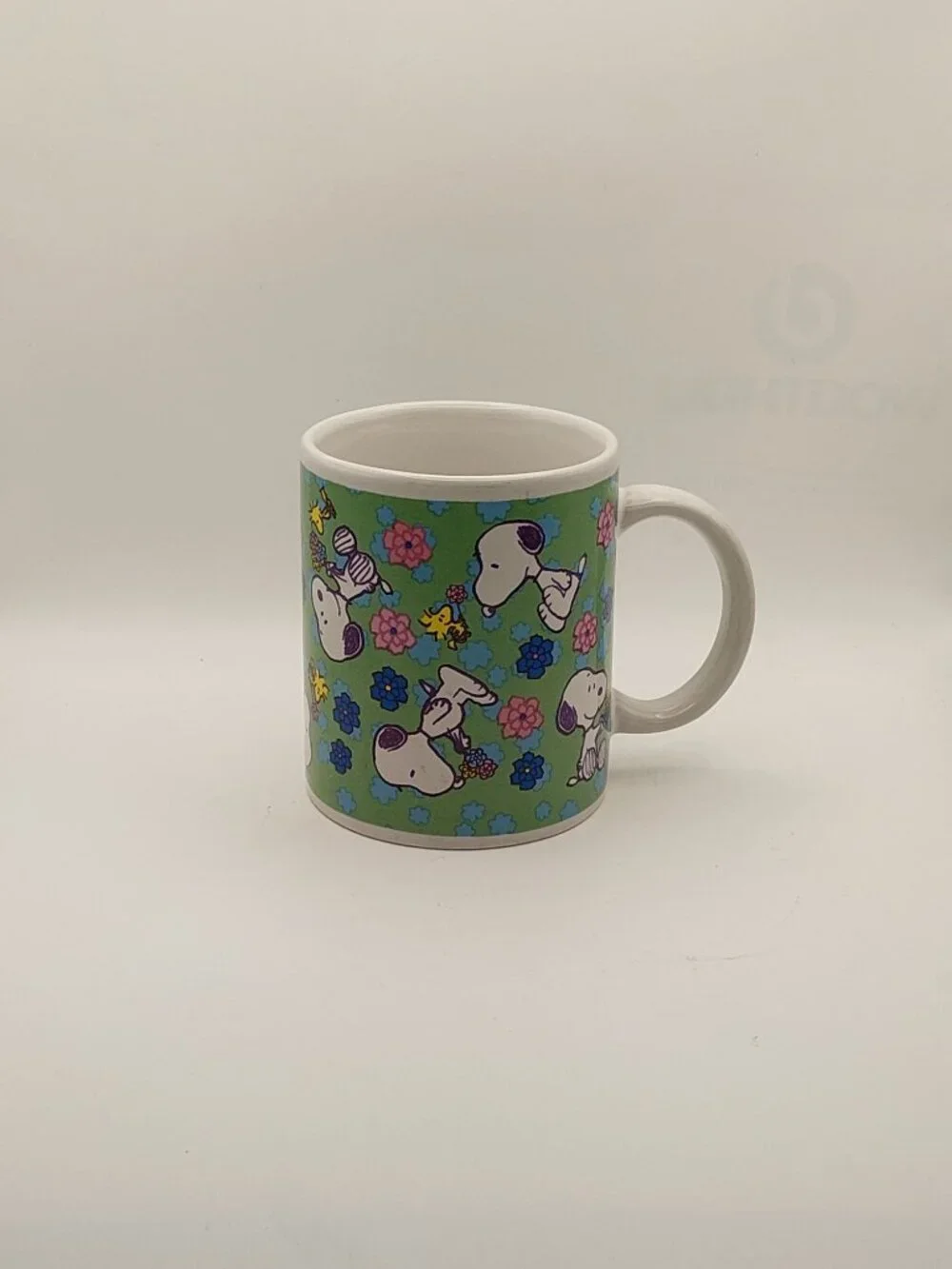 Peanuts Snoopy & Woodstock Ceramic Coffee Mug Stop To Smell The Flowers Green